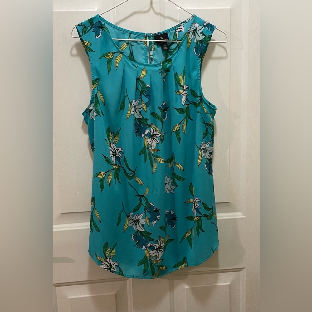 Worthington Blue Pleated Sleeveless Tank Top